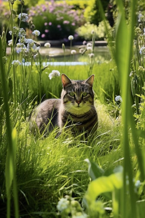 Generative AI : cat in gardenの素材
