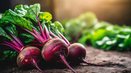 Generative AI : Organic red beets on wooden tableの素材