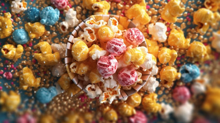 Generative AI : Homemade Sweet Popcorn Sprinkles With Colorful sugar beadsの素材