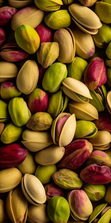 Generative AI : Colorful peeled raw dry pistachios food background textureの素材