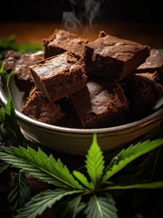 Generative AI : Pile of Delicious Chocolate Brownies in bowlの素材