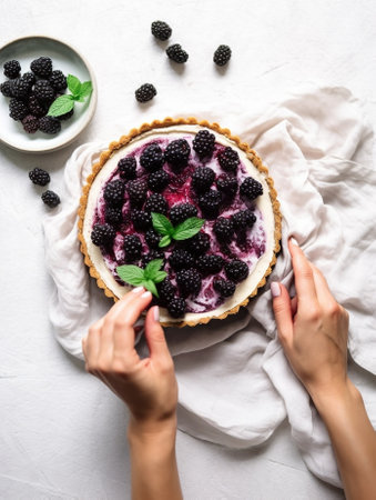 Generative AI : blueberry cheesecake in handの素材