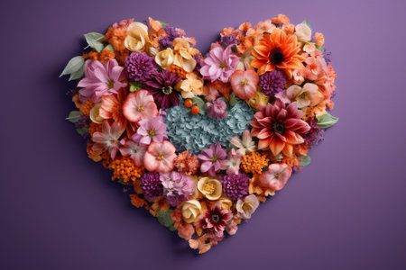 Generative AI : beautiful heart made from flowersの素材