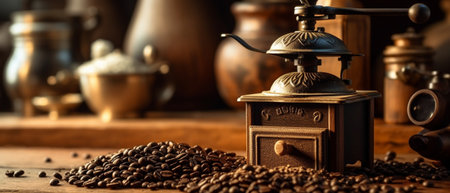 Generative AI : coffee beans in coffee grinderの素材