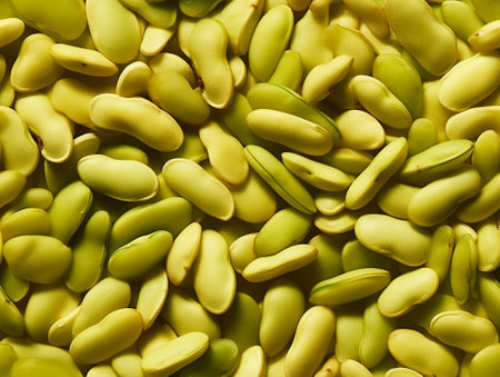 Generative AI : golden beans dehusked green beans split up mung bean on fabric background peeled mung bean backgroundの素材