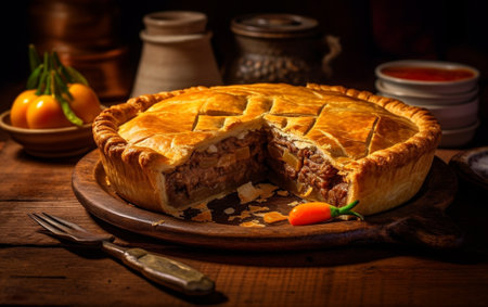 Generative AI : homemade pork cheeks pie freshly bakedの素材
