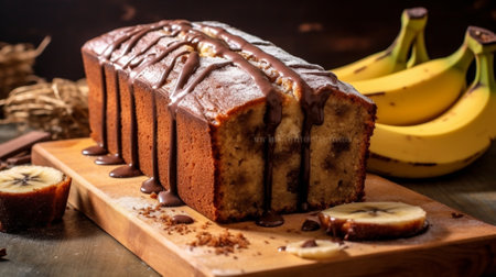 Generative AI : homemade chocolate banana bread freshly bakedの素材