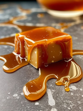 Generative AI : homemade salted caramel sauce in glassの素材