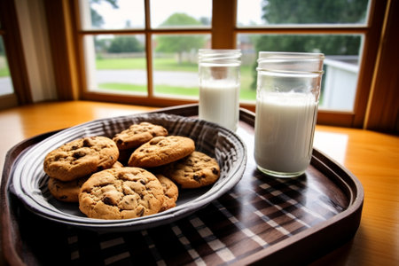 Generative AI : homemade chocolate chip cookies on rackの素材