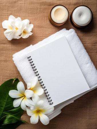 Generative AI : white cosmetic beeswax pellets on blank recipe paperの素材