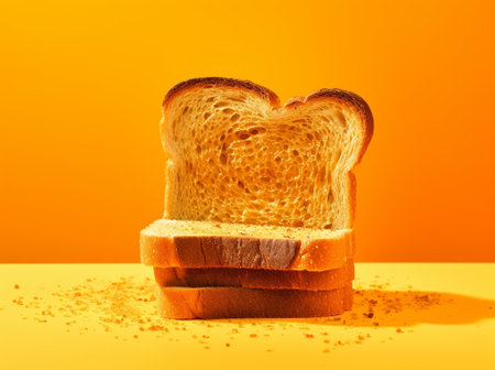 Generative AI : A slice of vegan pumpkin with raisin bread on orange backgroundの素材