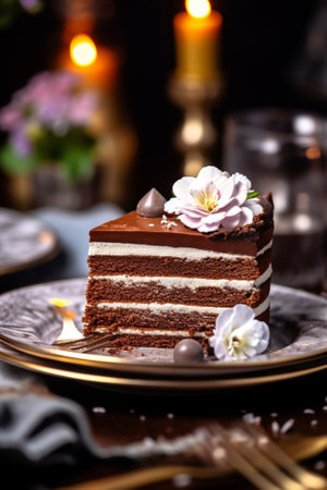 Generative AI : Delicious chocolate mousse cake on plateの素材