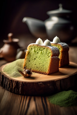 Generative AI : Green tea cake with iced coffeeの素材