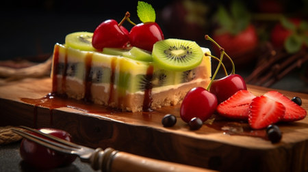 Generative AI : Homemade olive oil cake topped with green grapes on wooden table backgroundの素材
