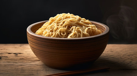 Generative AI : elbow macaroni in wooden bowlの素材