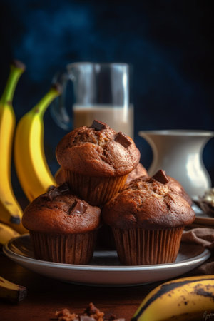 Generative AI : banana muffins vintage style color toned imageの素材