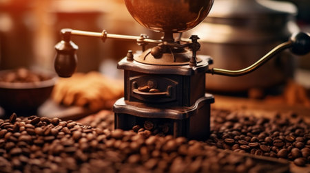 Generative AI : coffee beans in coffee grinderの素材