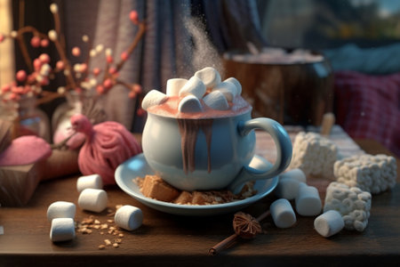 Generative AI : cup of hot chocolate with marshmallows hot winter drinksの素材