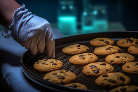 Generative AI : double chocolate chip cookies in handsの素材