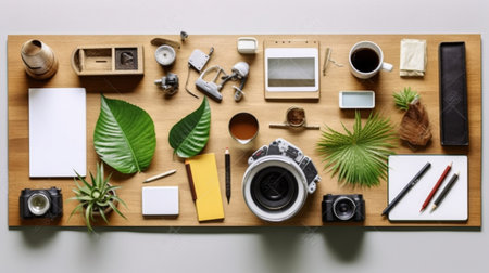 Generative AI : office desk top viewの素材