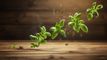 Generative AI : dried oregano on wooden backgroundの素材