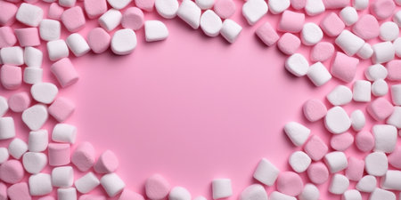 Generative AI : sweet heart shape of marshmallows on wooden backgroundの素材
