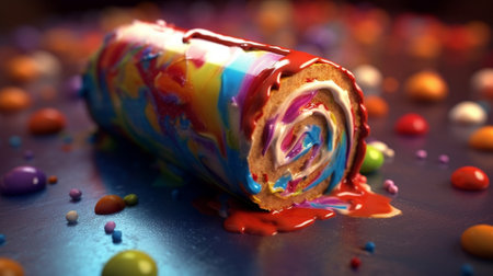 Generative AI : sweet jelly roll flavour fruit backgroundcolourful dessert backgroundの素材