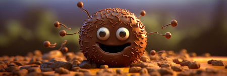 Generative AI : donut chocolate on orange and black background halloween themeの素材