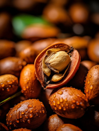 Generative AI : roasted pea berry coffee beans on wooden backgroundの素材