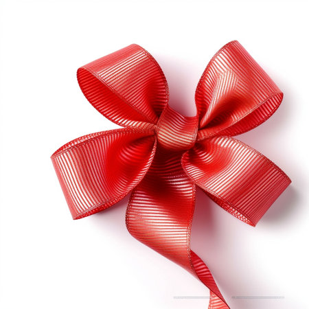 Generative AI : red polkadot ribbon with bow on white backgroundの素材