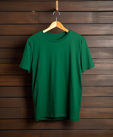 Generative AI : Green tie dye Tshirt on wooden backgroundの素材