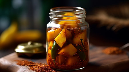 Generative AI : a jar of brown sugar and sliced pineapple preparing to make homebrew Tepache fermented beverage made from pineappleの素材