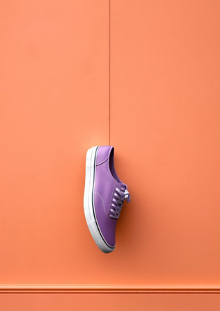 Generative AI : pair of dirty pink sneakers hanging on wallの素材