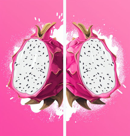 Generative AI : slice fresh dragon fruit on green banana leaf backgroundの素材