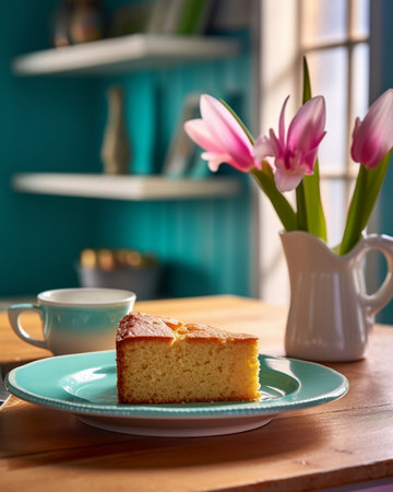 Generative AI : square brown sugar scone in enamel bowlの素材