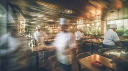 Generative AI : abstract blurred people in coffee shop or cafe restaurantの素材