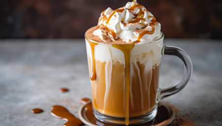 Generative AI : a glass of homemade hot caramel latteの素材