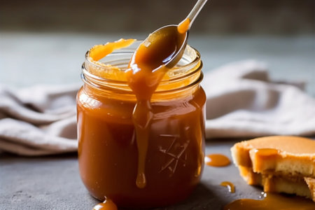 Generative AI : homemade salted caramel sauce in glassの素材