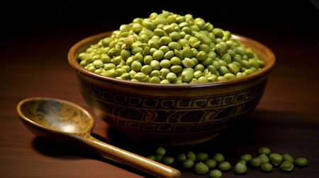 Generative AI : mung beans in wooden spoonの素材