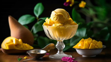 Generative AI : homemade mango ice creamの素材