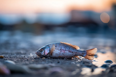 Generative AI : dead fish floated in the dark pollution waterの素材