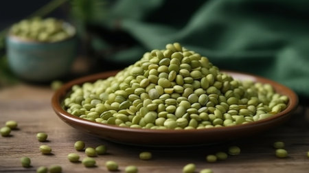 Generative AI : raw mung bean in the white ceramic bowlの素材