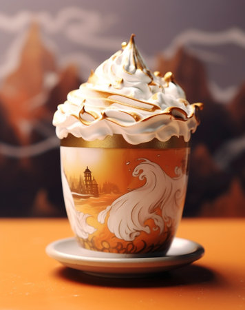 Generative AI : a glass of Thai iced tea top with Whipped creamの素材