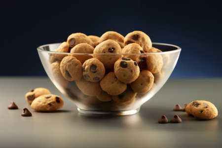 Generative AI : double chocolate chip cookies in bowlの素材