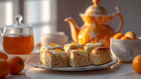 Generative AI : orange scone with teaの素材