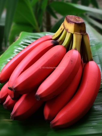Generative AI : red banana on wooden backgroundの素材