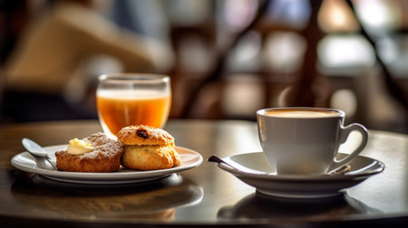 Generative AI : cup of tea with orange sconeの素材