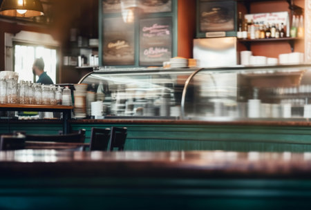 Generative AI : Abstract Blur counter bar in restaurant interior background vintage filterの素材
