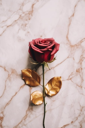 Generative AI : dried rose flower bouquet on white marble backgroundの素材