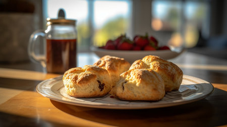 Generative AI : scones with cup of teaの素材